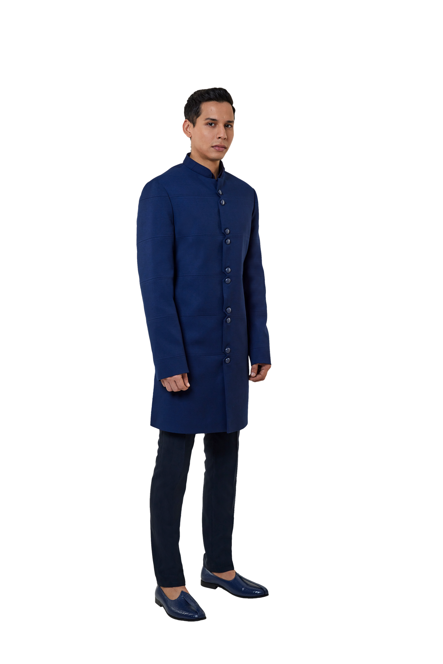 MC 511 Navy Blue Short Sherwani - Mashal Couture