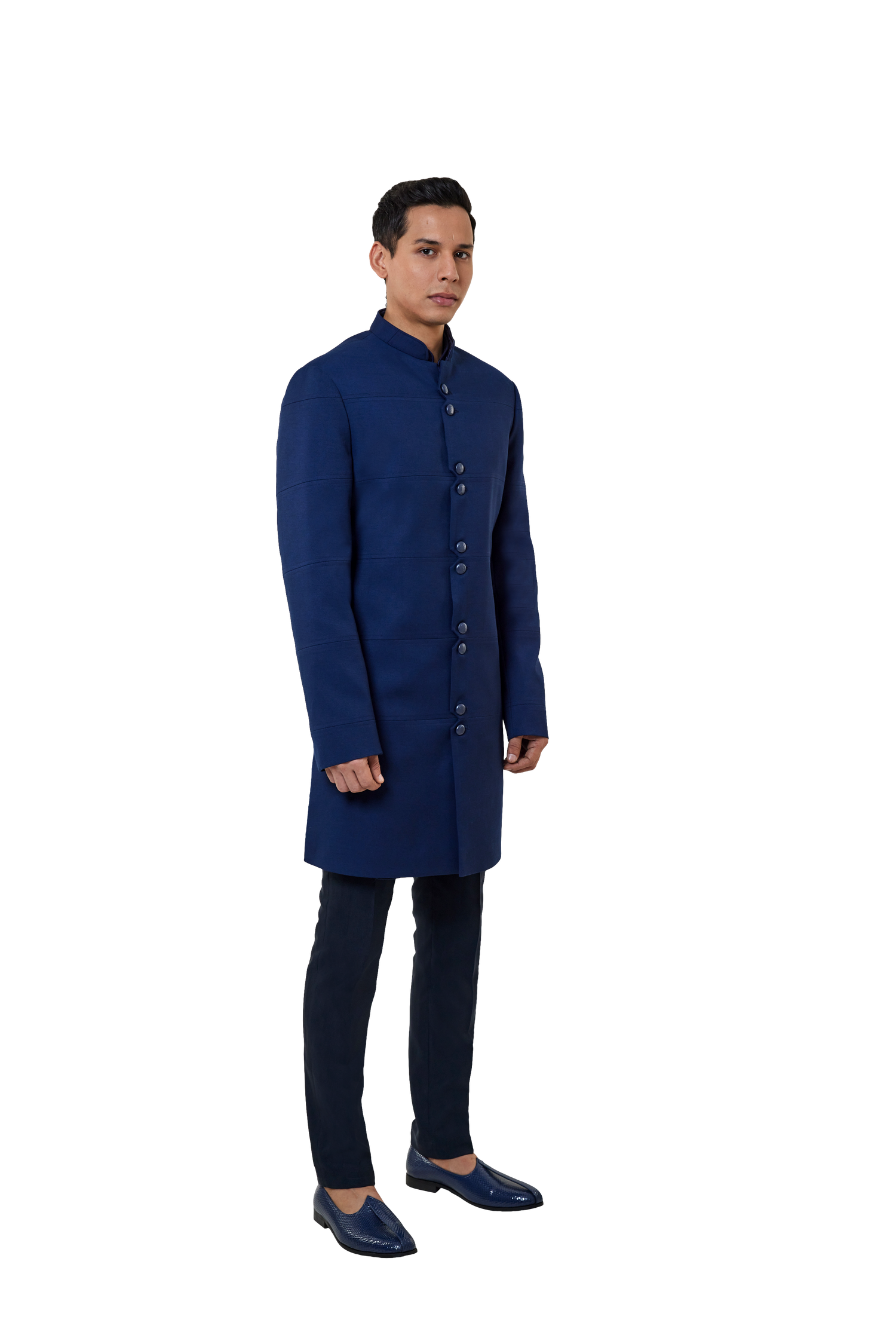 MC 511 Navy Blue Short Sherwani - Mashal Couture