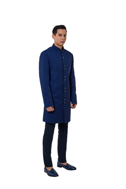 MC 511 Navy Blue Short Sherwani - Mashal Couture