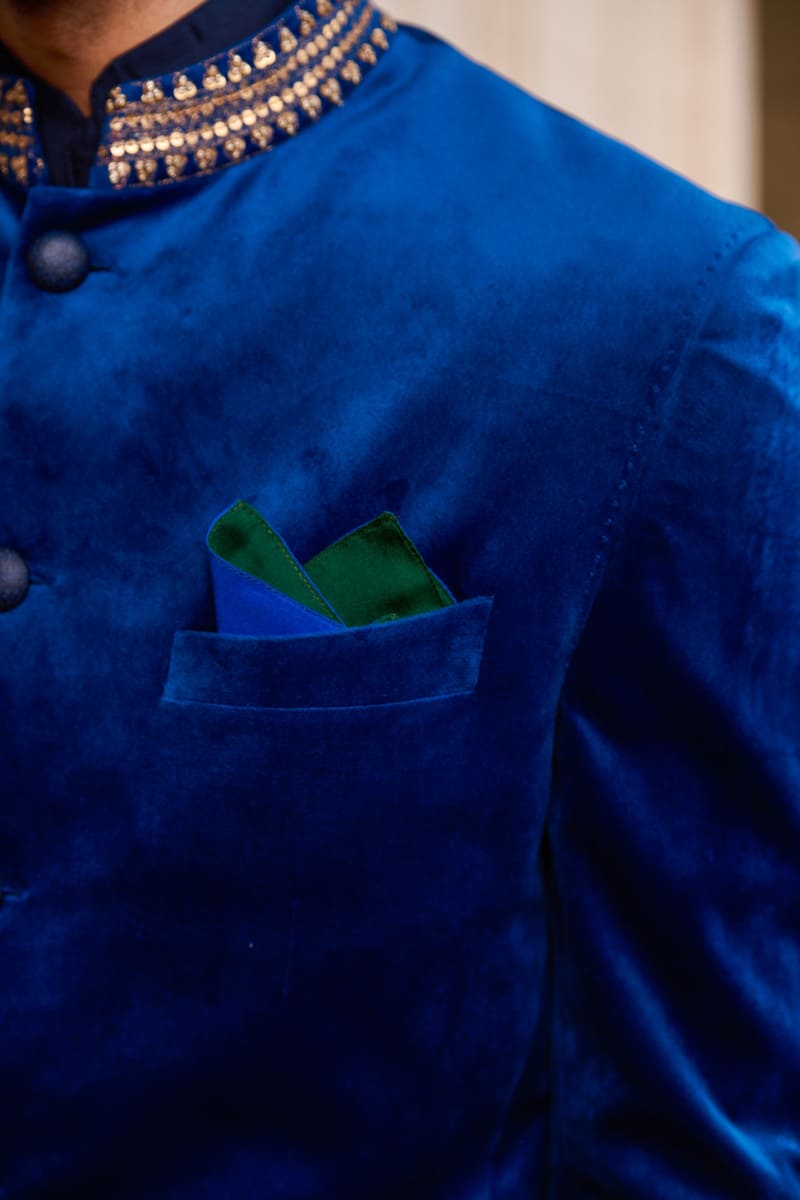 MC 126 Royal Blue Velvet Prince Coat Pant - Mashal Couture