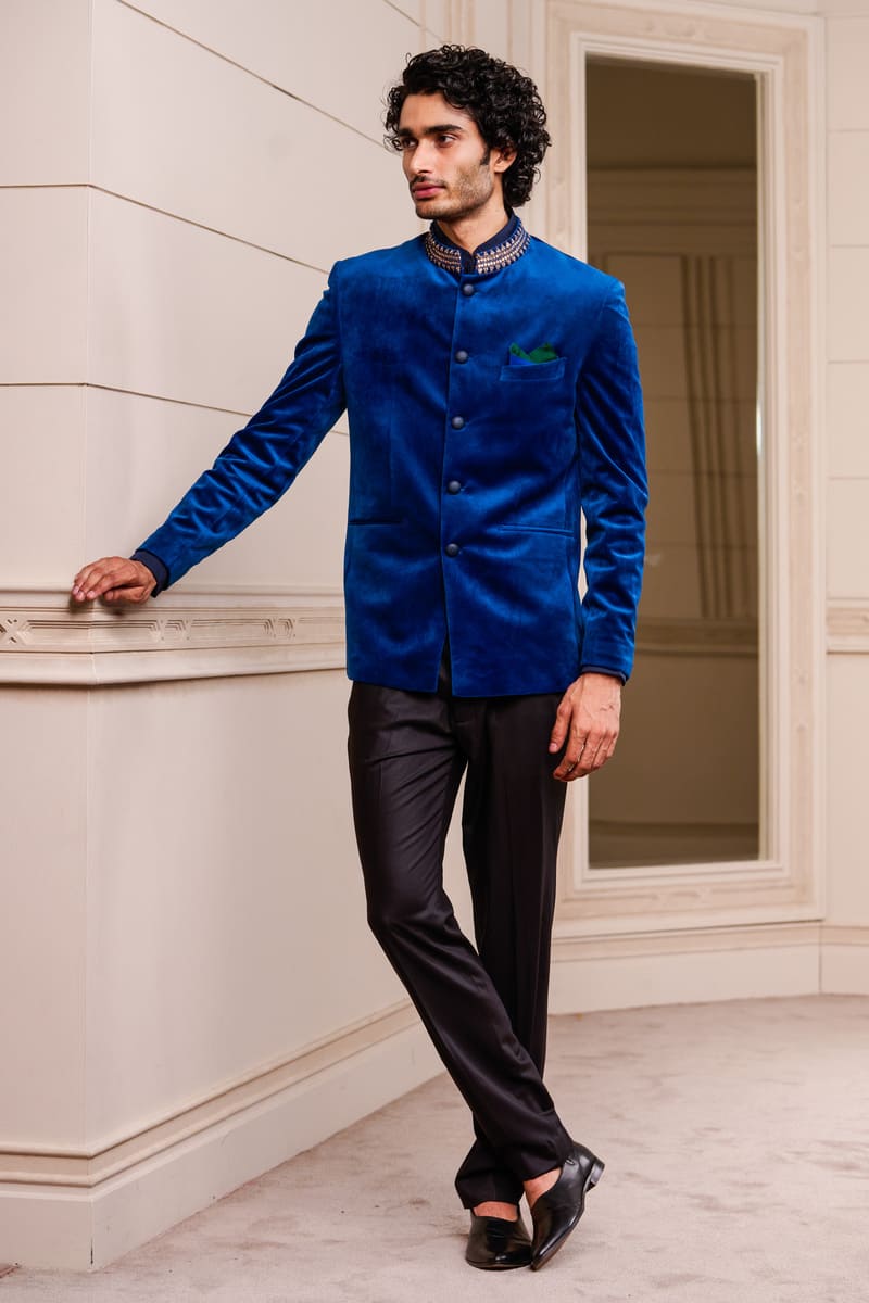 Royal Blue Velvet Suit for Men - MC 126 Prince Coat Pant Set - Opulent Formal Attire