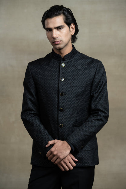 MC 127 Black Prince Coat Groom For Men - Mashal Couture