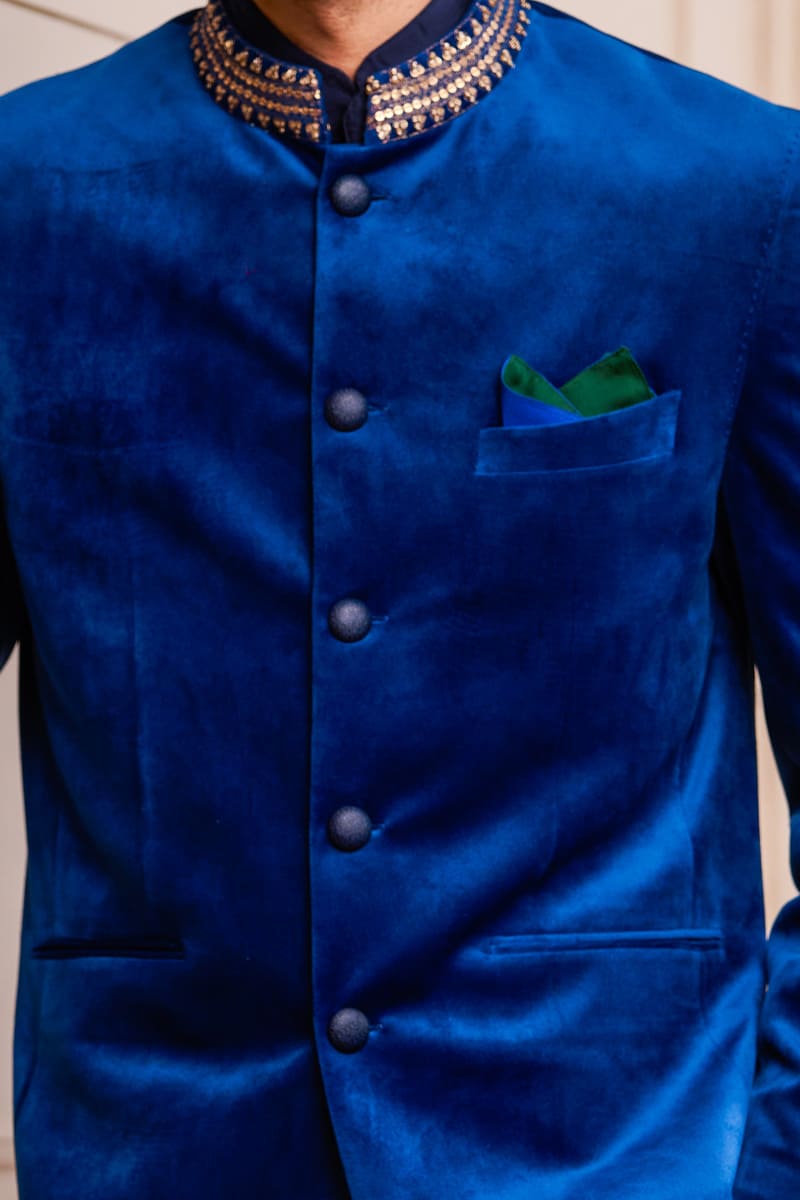 MC 126 Royal Blue Velvet Prince Coat Pant - Mashal Couture