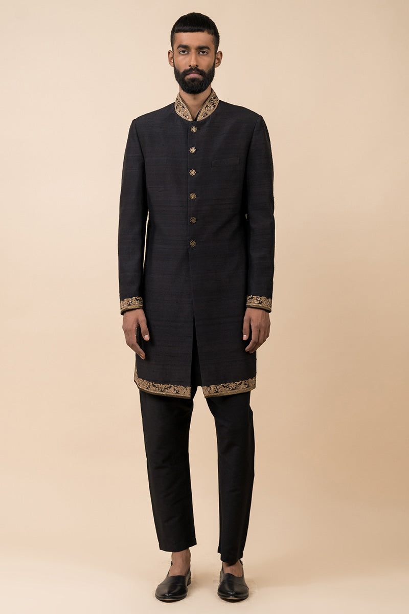 MC 510 Black Sherwani For Men - Mashal Couture