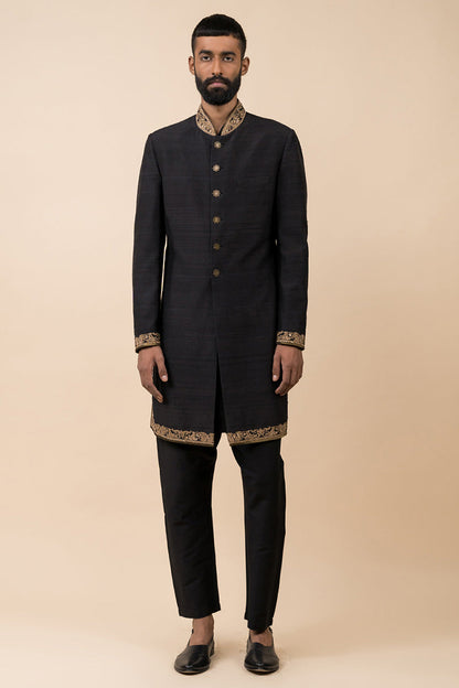 MC 510 Black Sherwani For Men - Mashal Couture