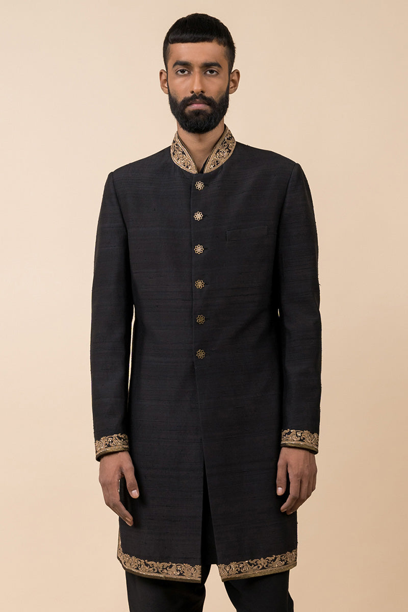 MC 510 Black Sherwani For Men - Mashal Couture