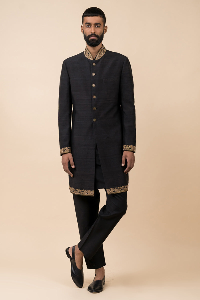 MC 510 Black Sherwani For Men - Mashal Couture