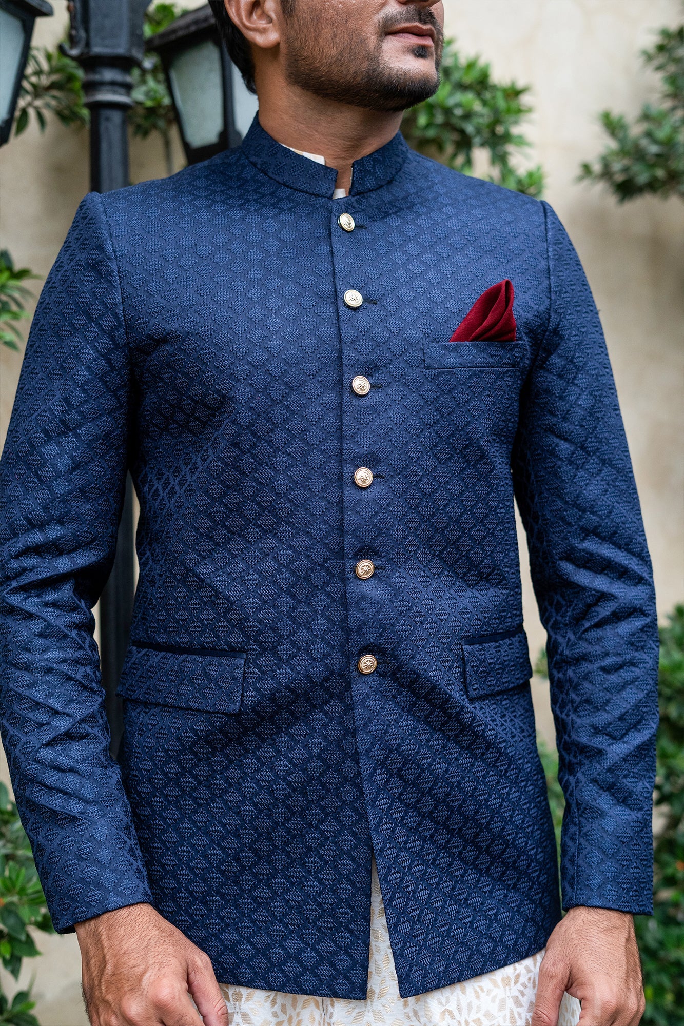 MC 144 Navy Blue Prince Coat With Kurta Pajama - Mashal Couture