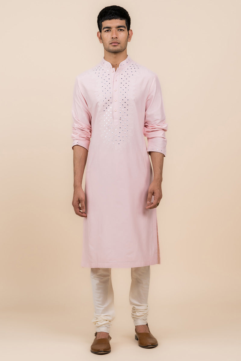 MC KP 13 Powder Pink Mirror Kurta Pajama For Men - Mashal Couture