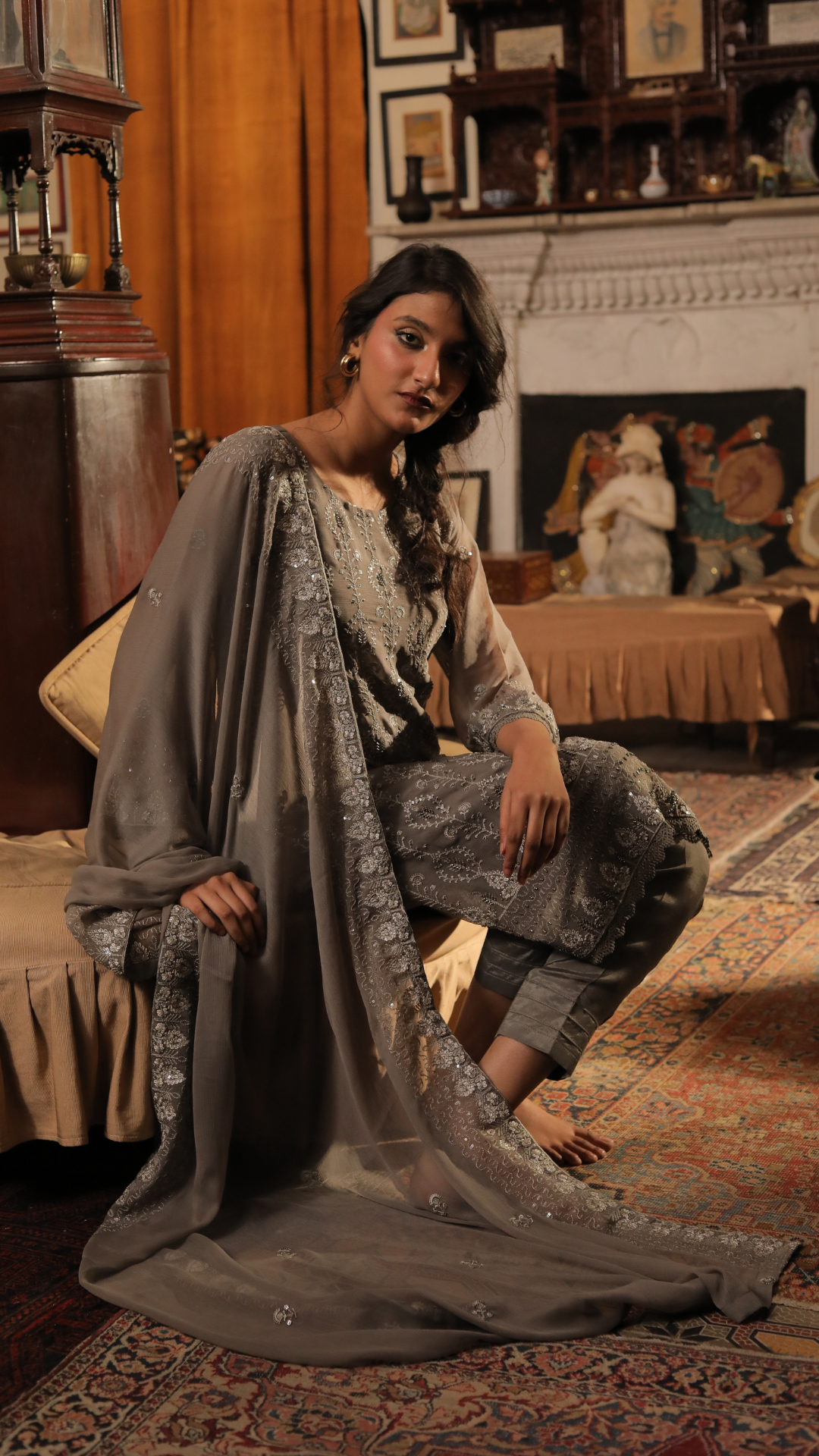 Kahkashan Gray Plush Women's Wear