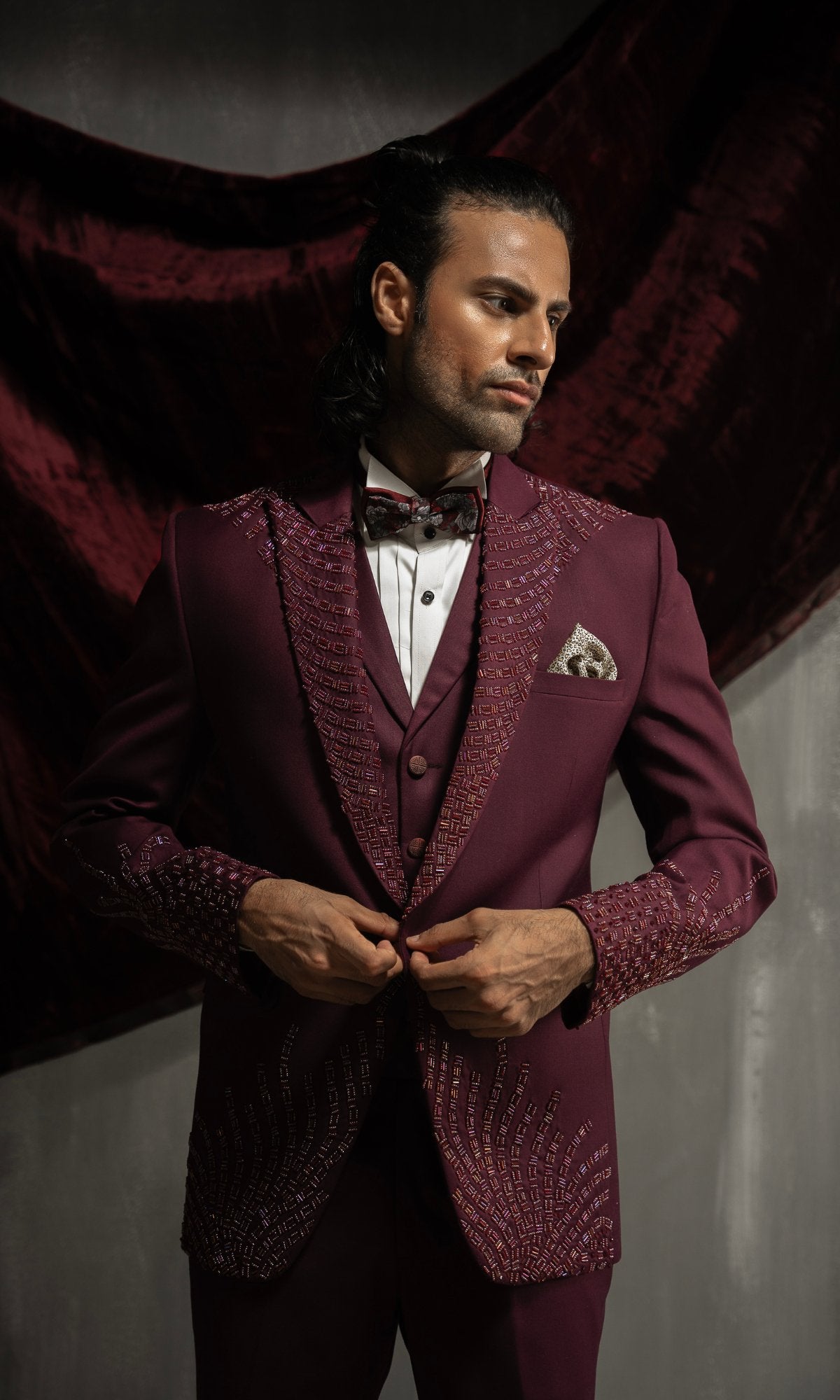 Dark Maroon Tuxedo - Mashal Couture