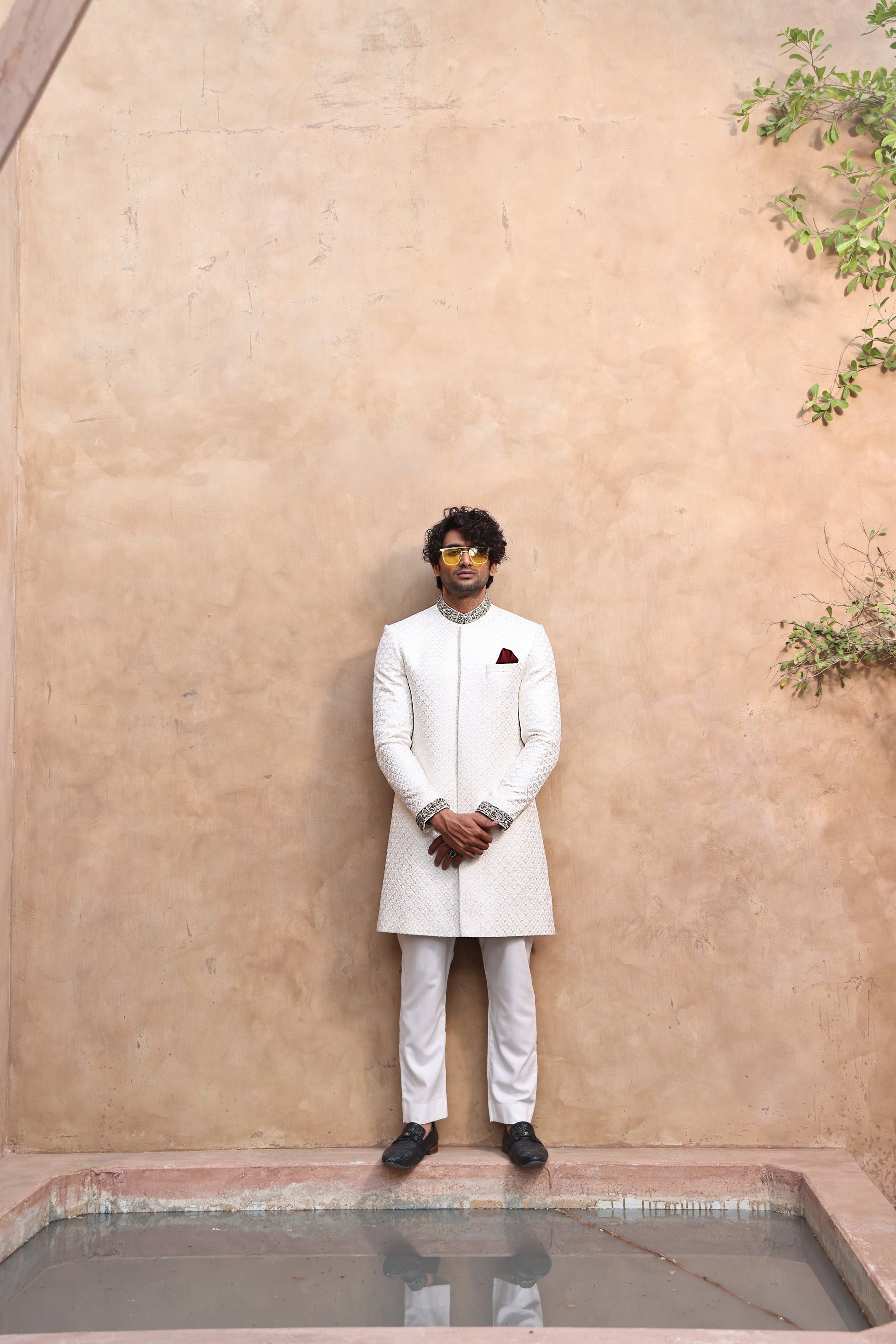 MC 554 White Groom Sherwani - Mashal Couture