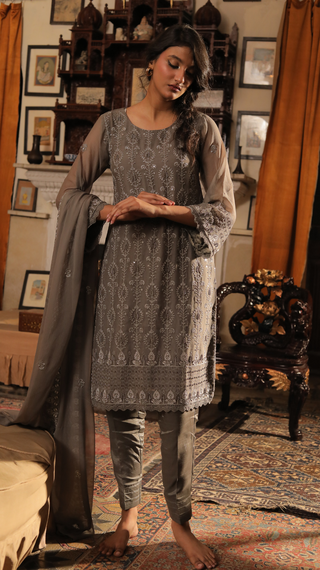 Kahkashan Gray Plush Women's Wear