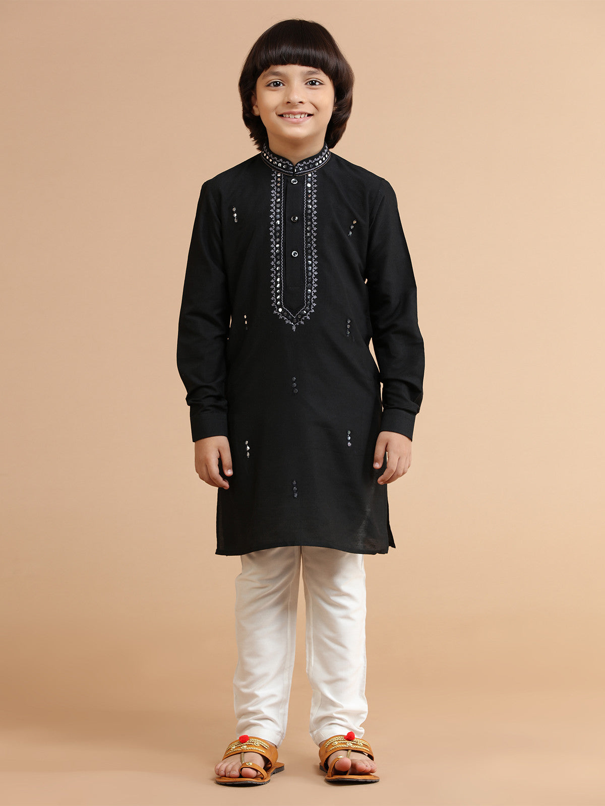 Premium MC FS 03 Black Embroidered Ensemble - Kurta and White Trouser