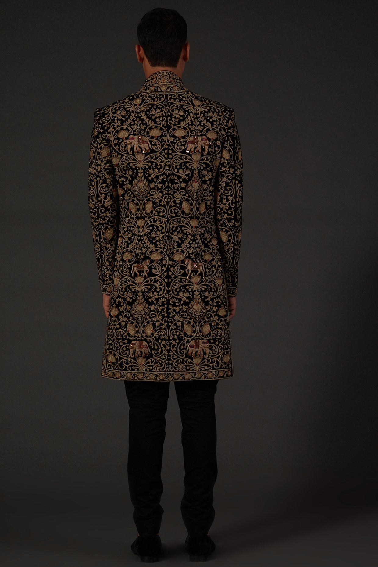 MC 531 Hand Work Mens Black Sherwani Wedding - Mashal Couture