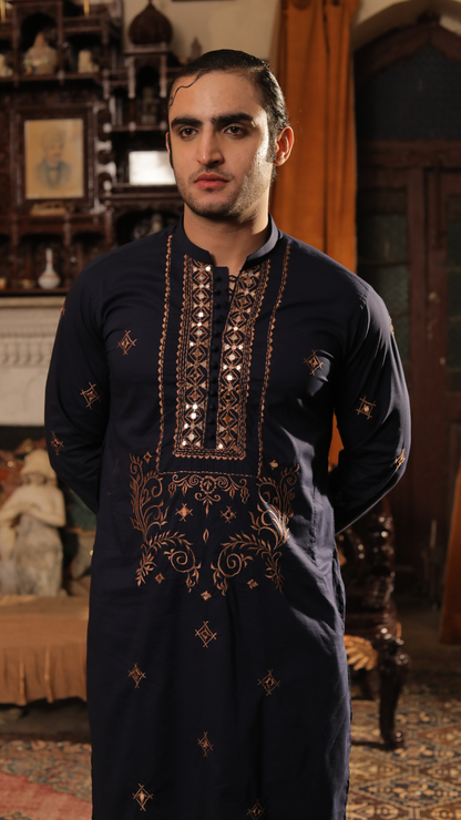 Riwayati Lams Sheesha Embroider Black Kurta