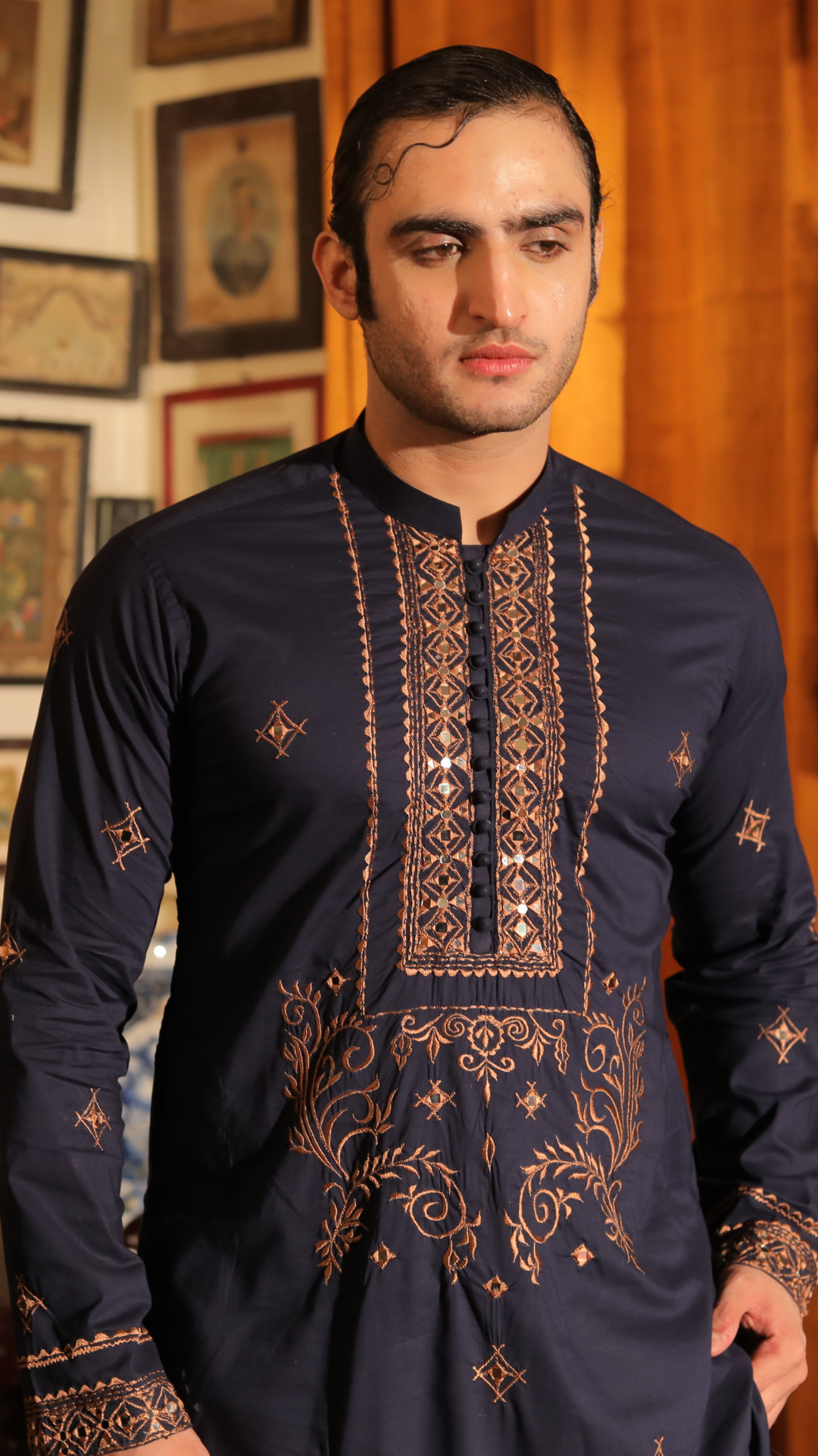 Riwayati Lams Sheesha Embroider Black Kurta