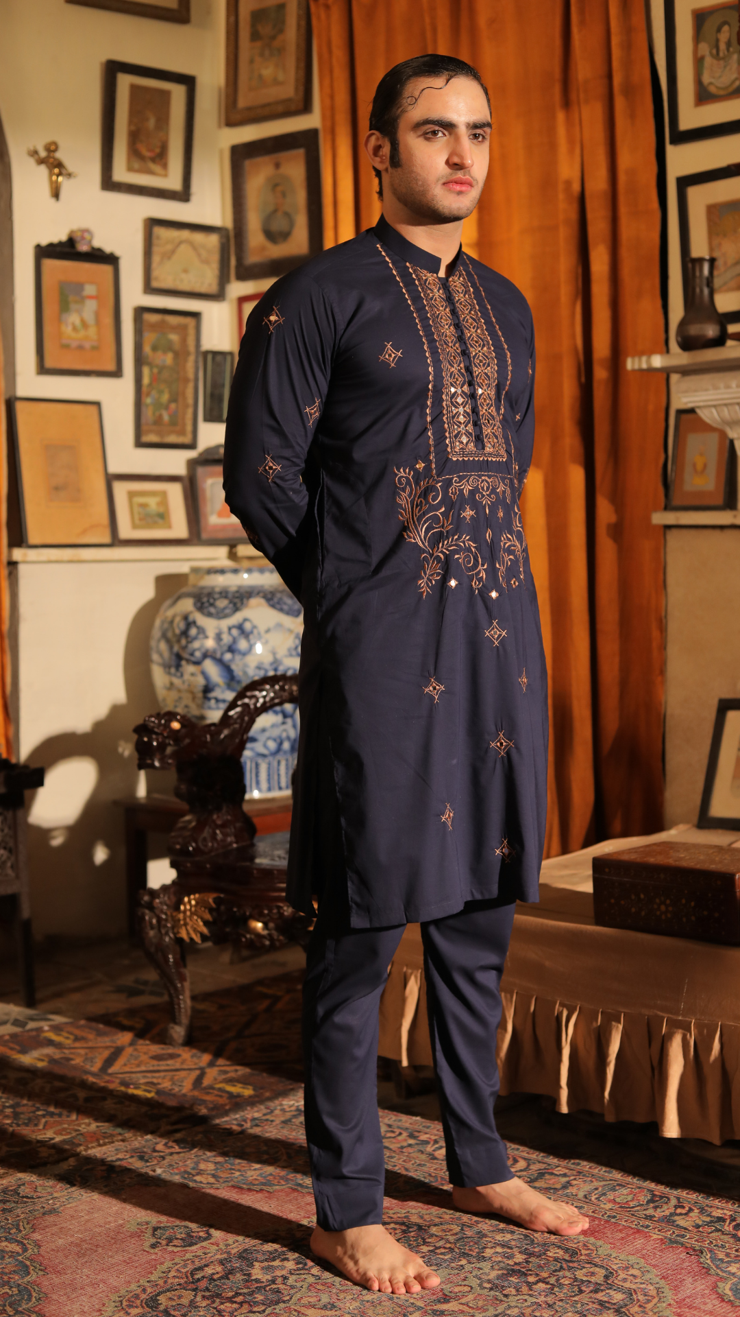 Riwayati Lams Sheesha Embroider Black Kurta