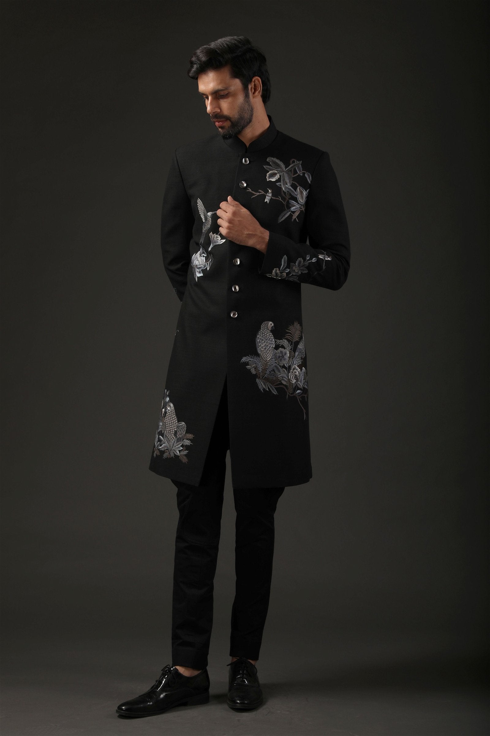 MC 529 Black Sherwani For Wedding - Mashal Couture