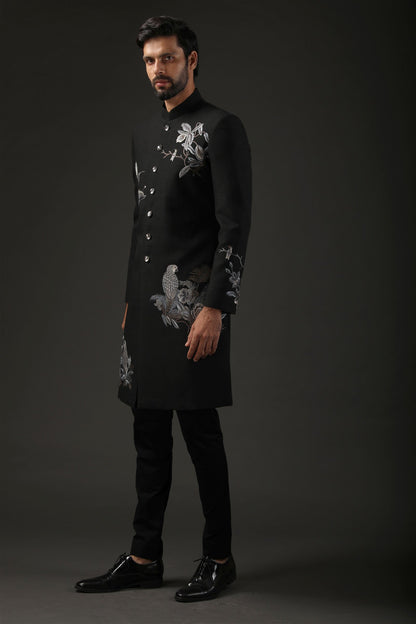 MC 529 Black Sherwani For Wedding - Mashal Couture