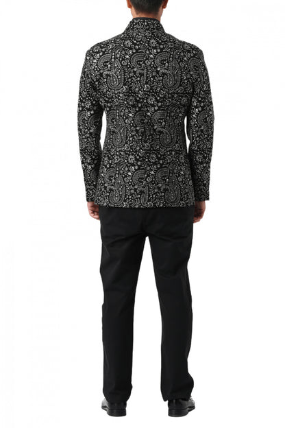Men's MC 115 Black & White Paisley Embroidered Prince Coat - Available at MashalCouture.com