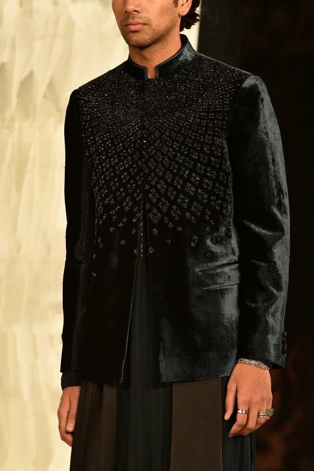 Men's MC 119 Black Shenyl Velvet Prince Coat - Available at MashalCouture.com