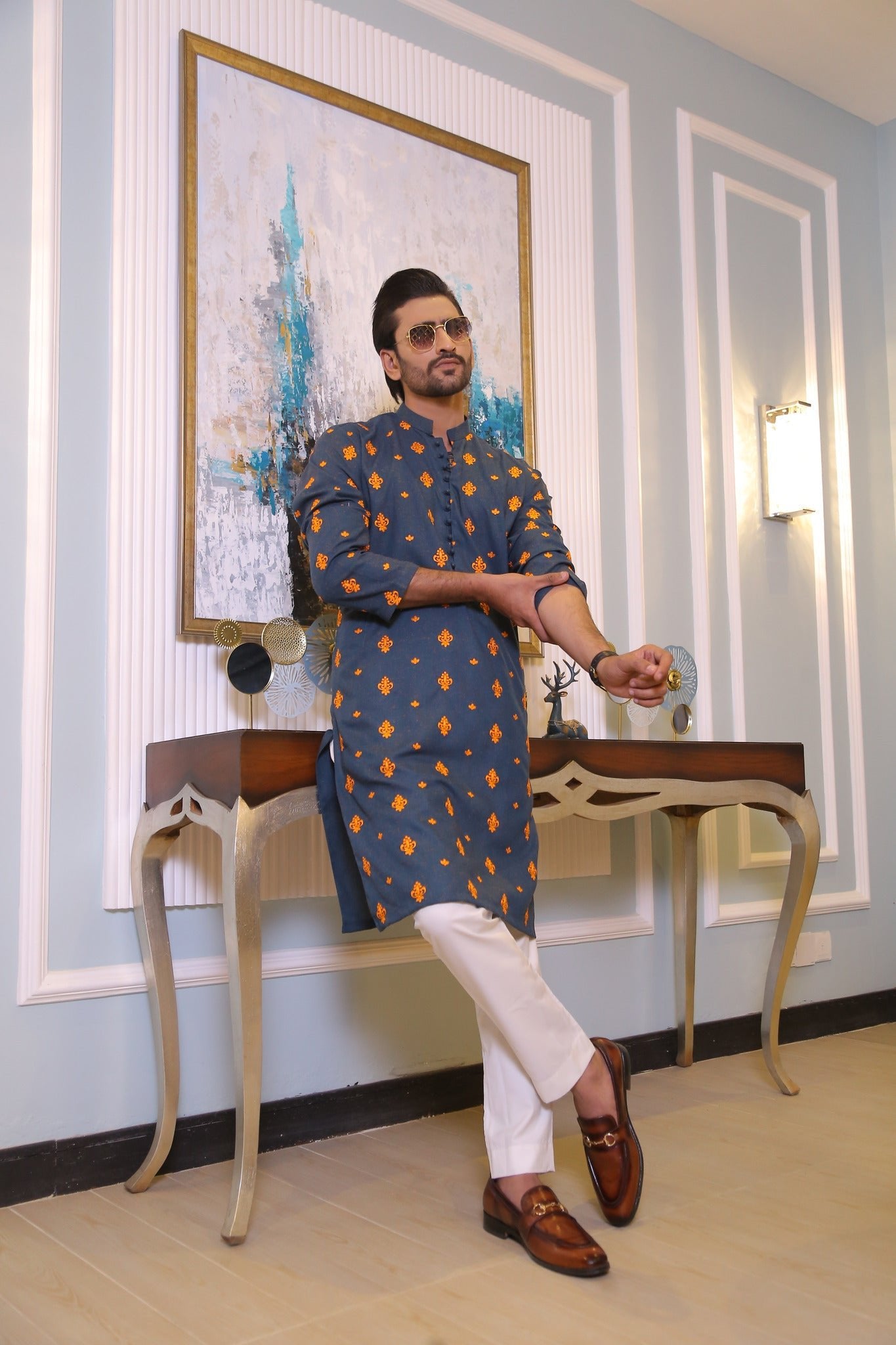 CK 19 Green Chikankari Embroidered Kurta For Men - Mashal Couture