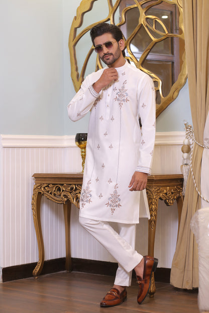 CK 23 White Chikankari Kurta For Mens Pakistan