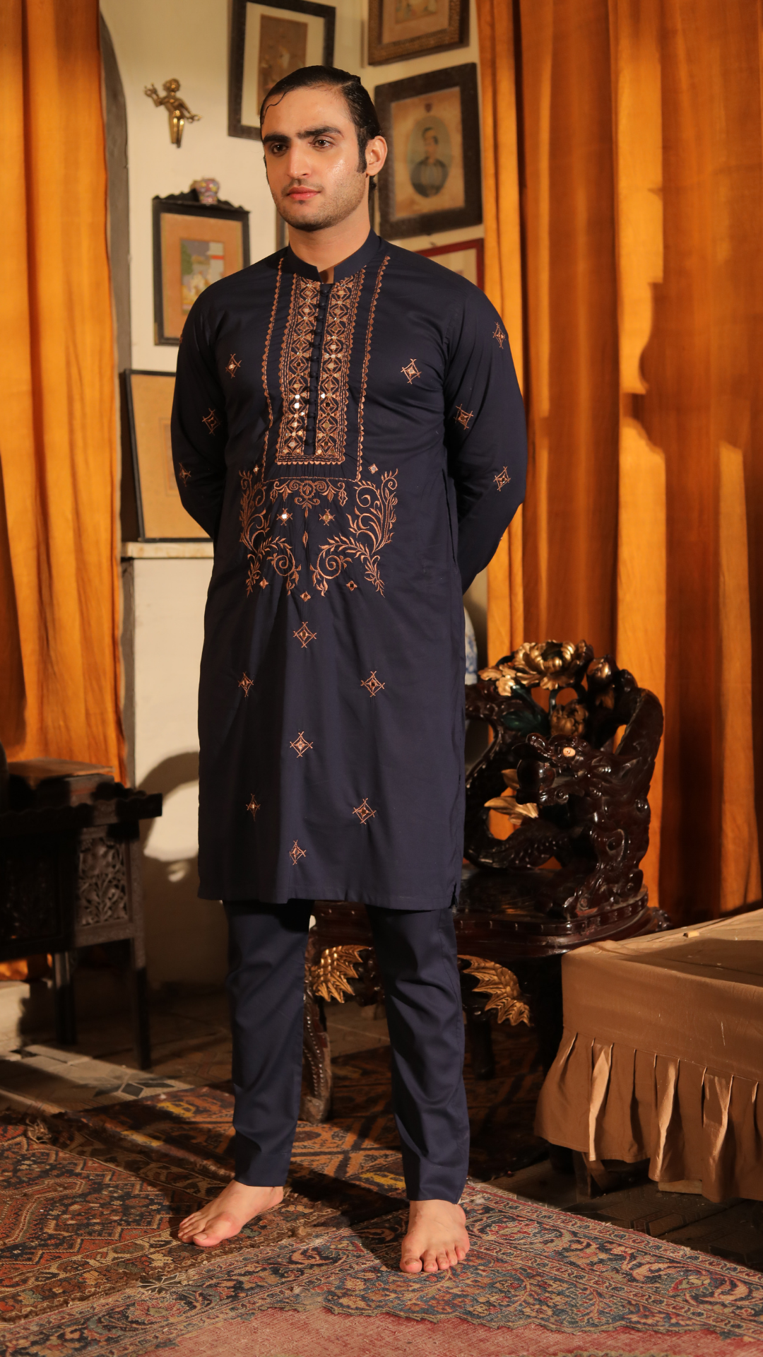 Riwayati Lams Sheesha Embroider Black Kurta