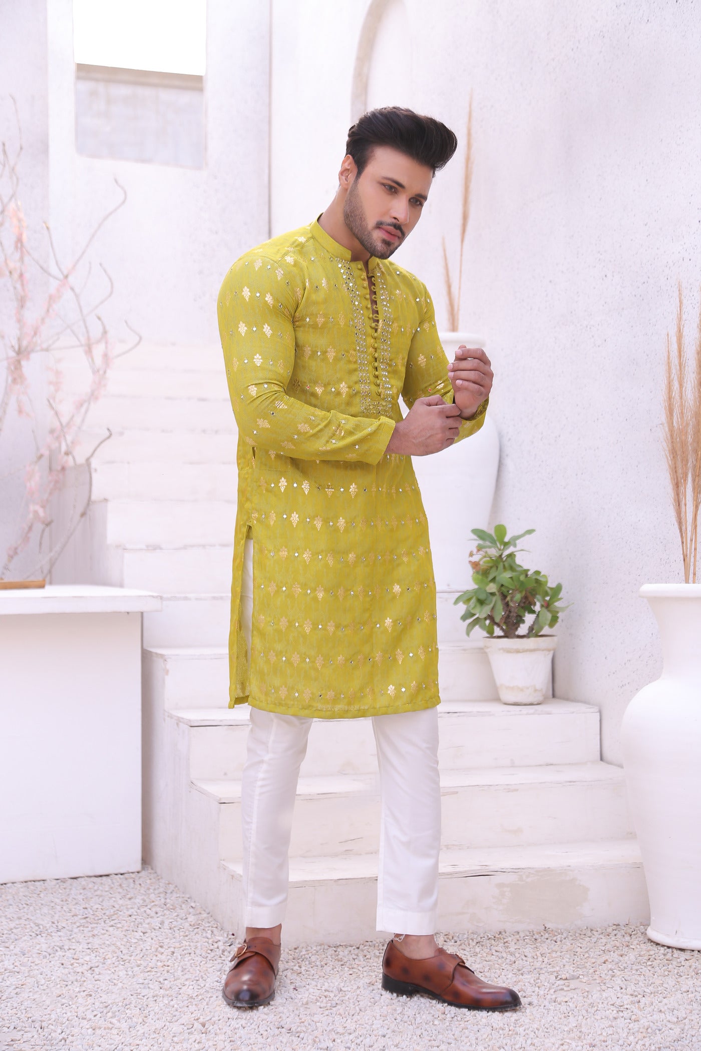 MC 11 Mirror Work Men Kurta Design Mashal Couture