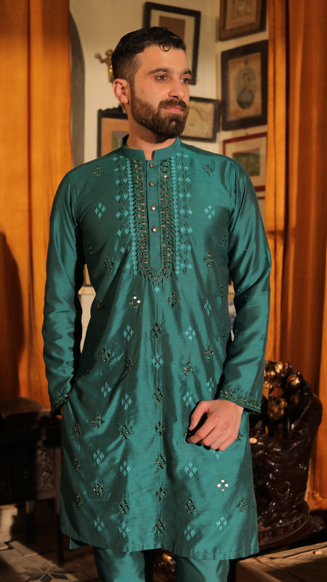 Riwayati Husn Green Abla Embroidery Kurta Pajama