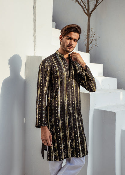 MC 16 Mirror Work Kurta Black - Mashal Couture