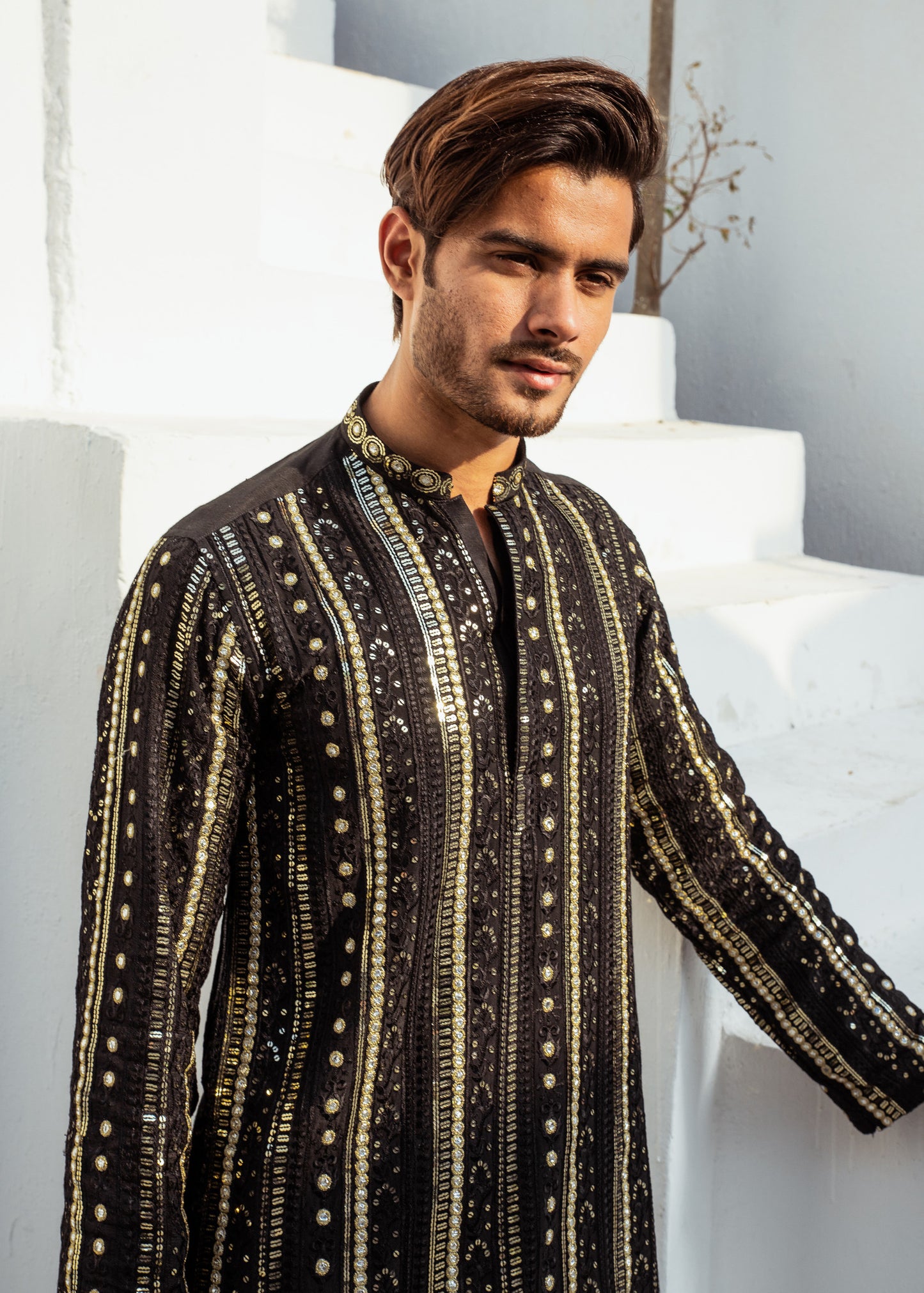 MC 16 Mirror Work Kurta Black - Mashal Couture