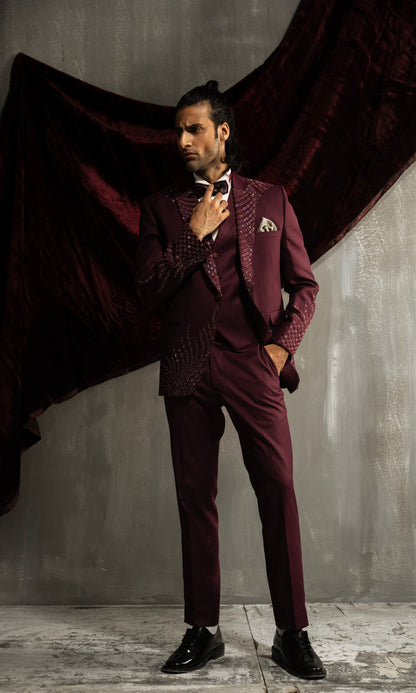 Dark Maroon Tuxedo - Mashal Couture