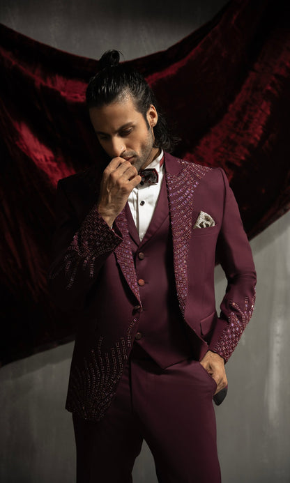 Dark Maroon Tuxedo - Mashal Couture