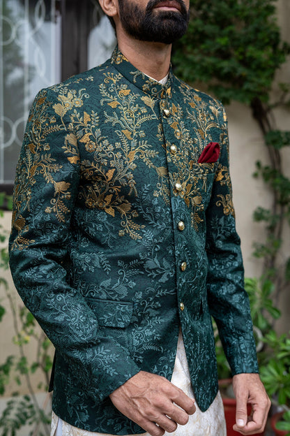 MC 147 Green Embroider Prince Suit For Groom - Mashal Couture