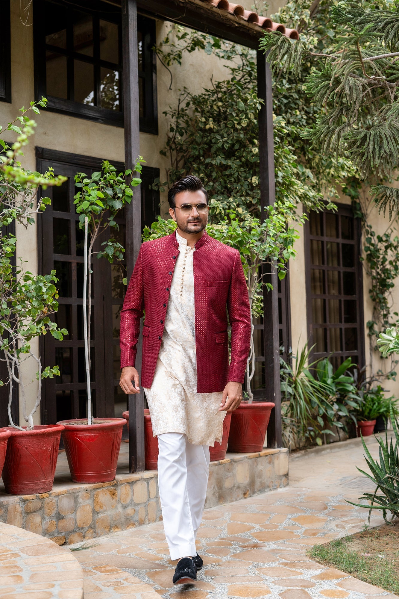 Pakistani Maroon coat design for men