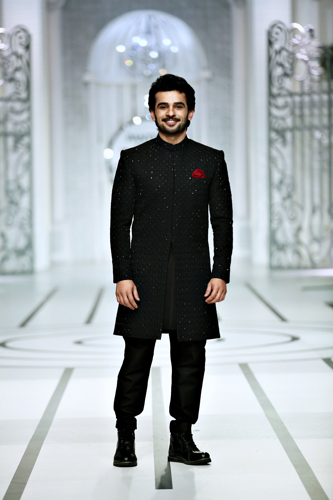 MC 604 Black Bridal Sherwani Mens Wear - Mashal Couture