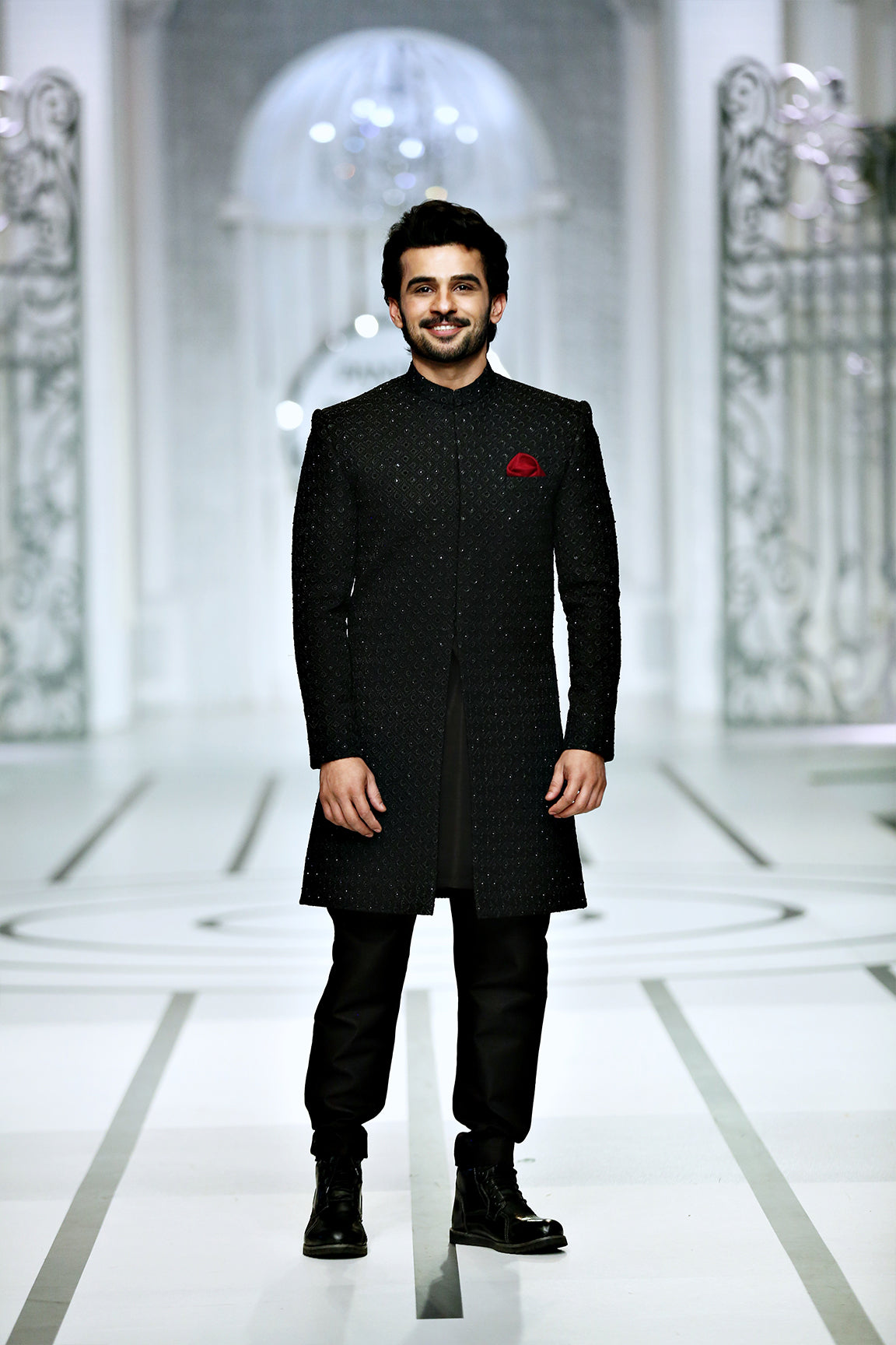 MC 604 Black Bridal Sherwani Mens Wear - Mashal Couture