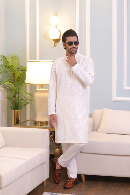 CK 22 White Chikankari Kurta Pajama For Men