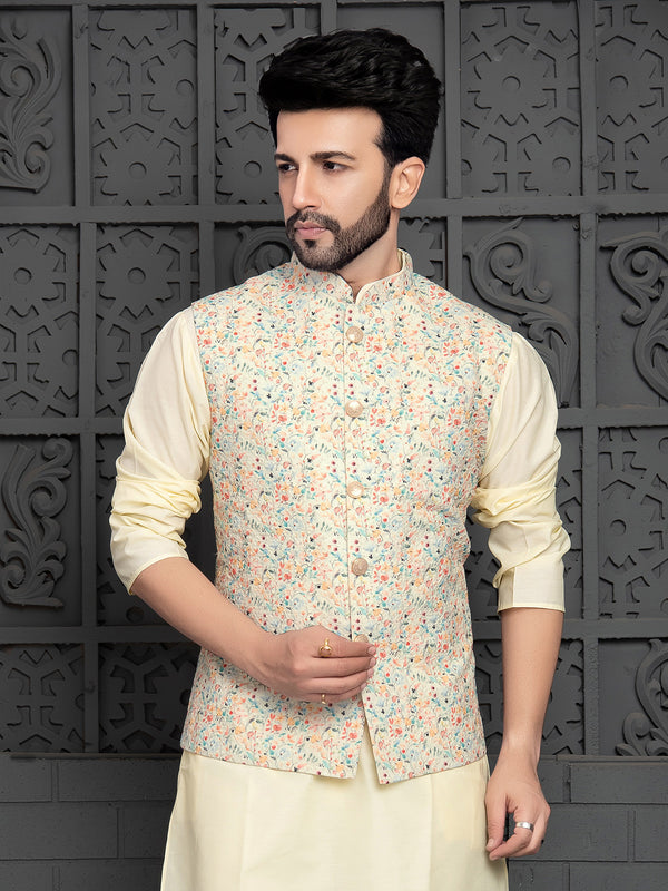 Embroided Waist Coat With Kurta Pajama - Mashal Couture