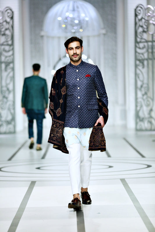 MC 182 Pakistani Blue Prince Coat - Mashal Couture