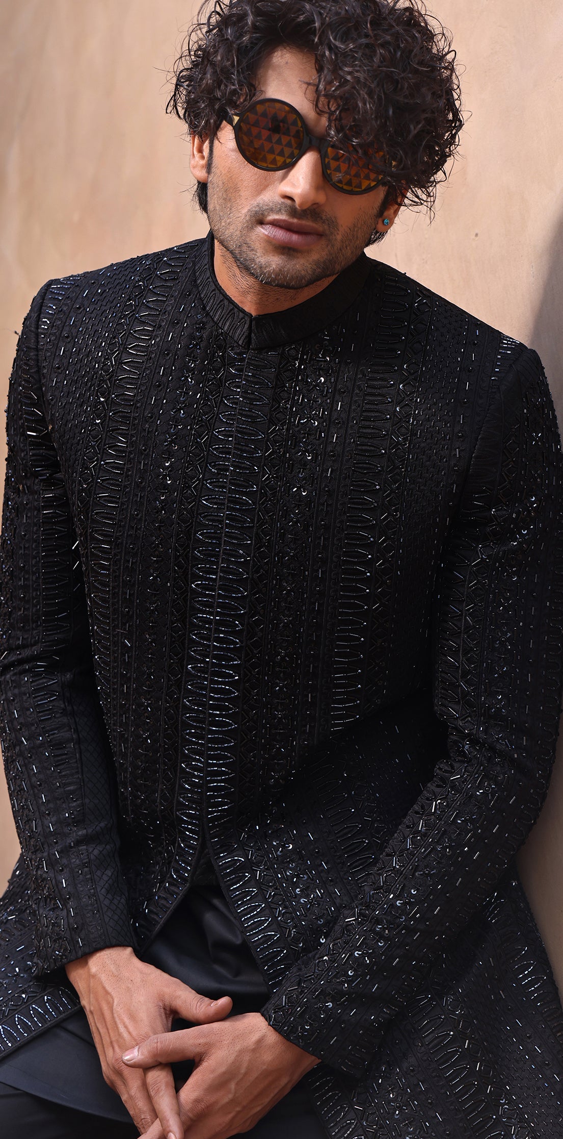 MC 552 Black Handcraft Sherwani For Men - Mashal Couture