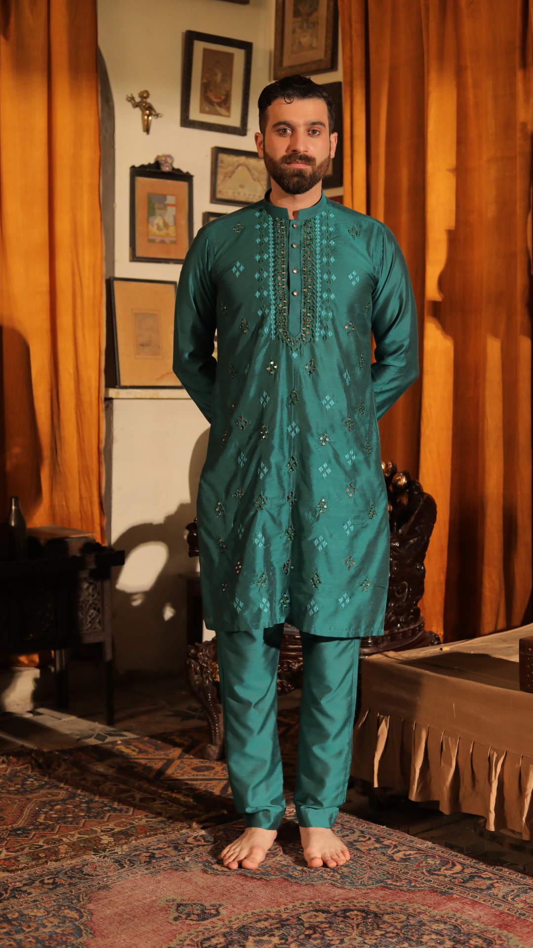 Riwayati Husn Green Abla Embroidery Kurta Pajama