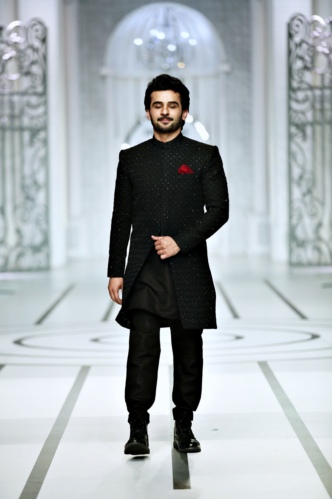 MC 604 Black Bridal Sherwani Mens Wear - Mashal Couture