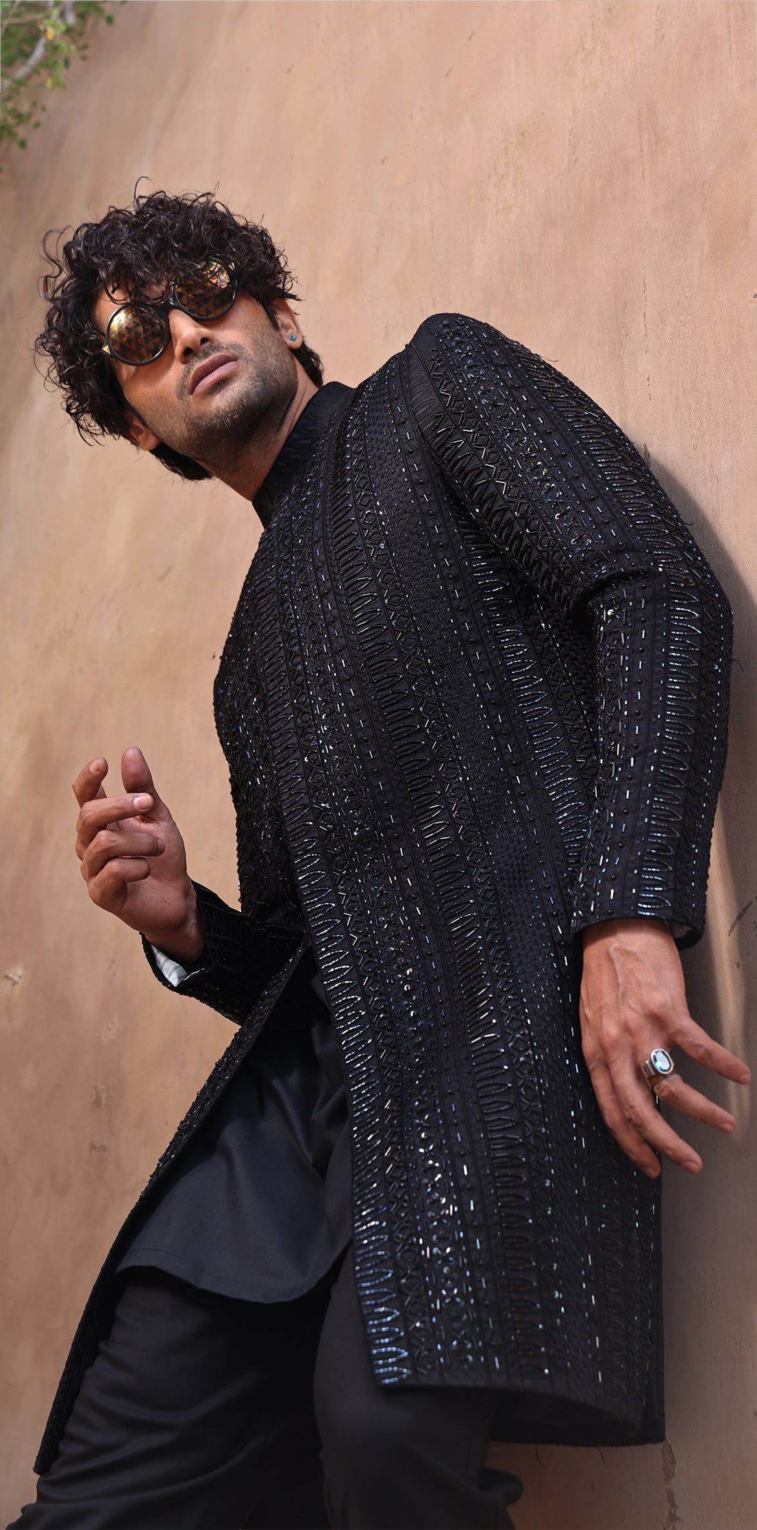 MC 552 Black Handcraft Sherwani For Men - Mashal Couture