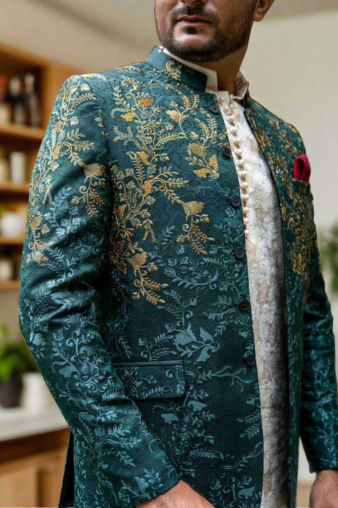 MC 137 Green Copper Embroidered Prince Coat