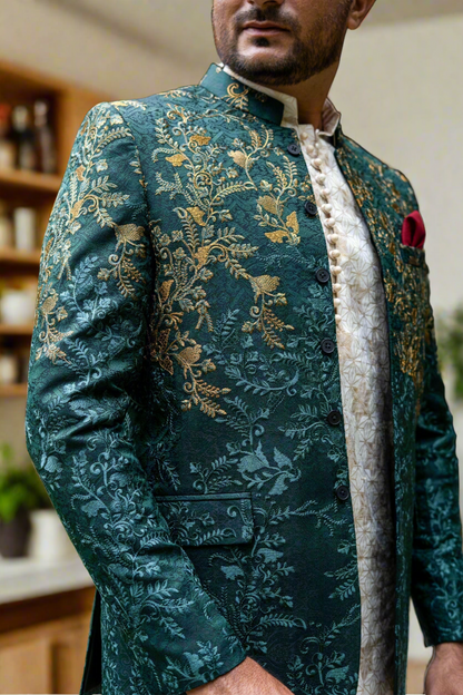 MC 137 Green Copper Embroidered Prince Coat