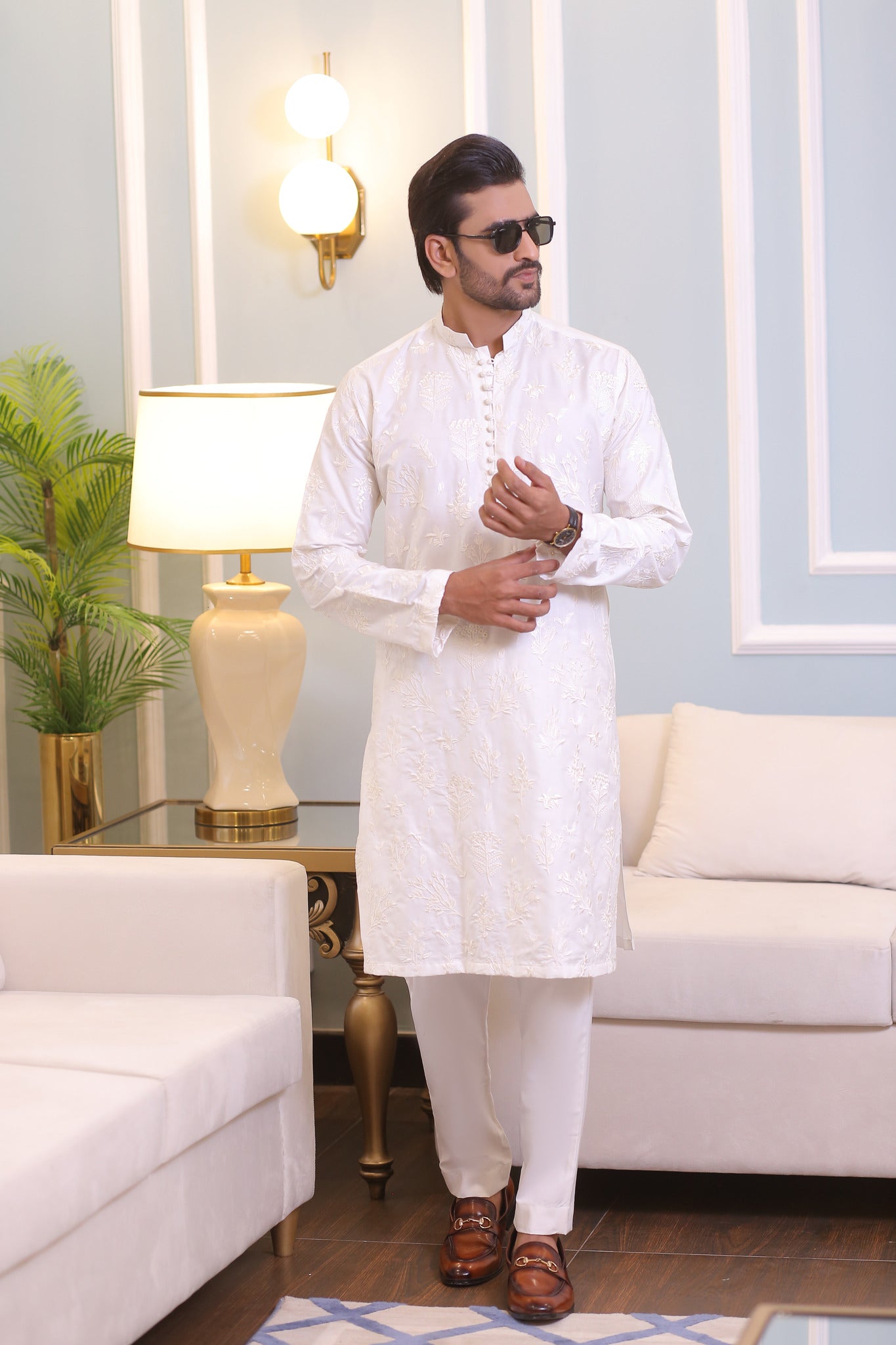 CK 22 White Chikankari Kurta Pajama For Men