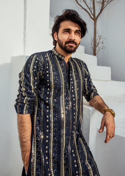 MC 21 Mirror Work Kurta Mens Black